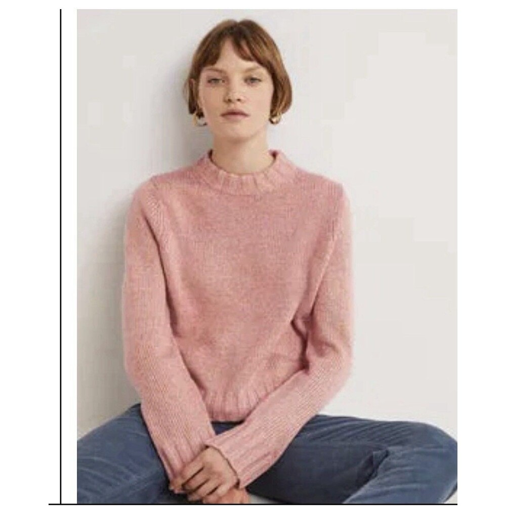 Boden Women’s Pink Gold Metallic Chunky Knit Mock Neck Sweater US 6 / UK 10
